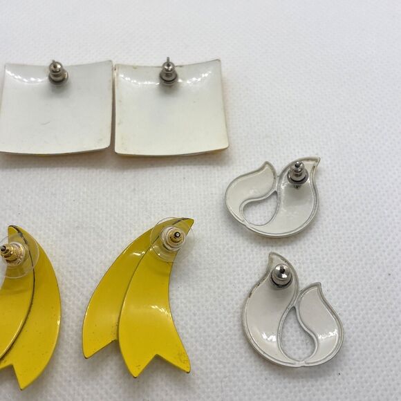 Vintage Lot of 4 Pairs Yellow White Stud Pierced Earrings 80s 90s Statement - Picture 10 of 11
